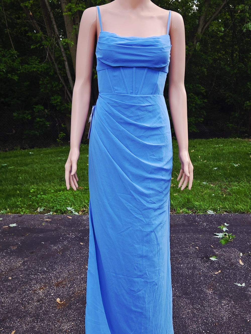 Azazie Sky-Blue Spaghetti-Strap Maxi Dress